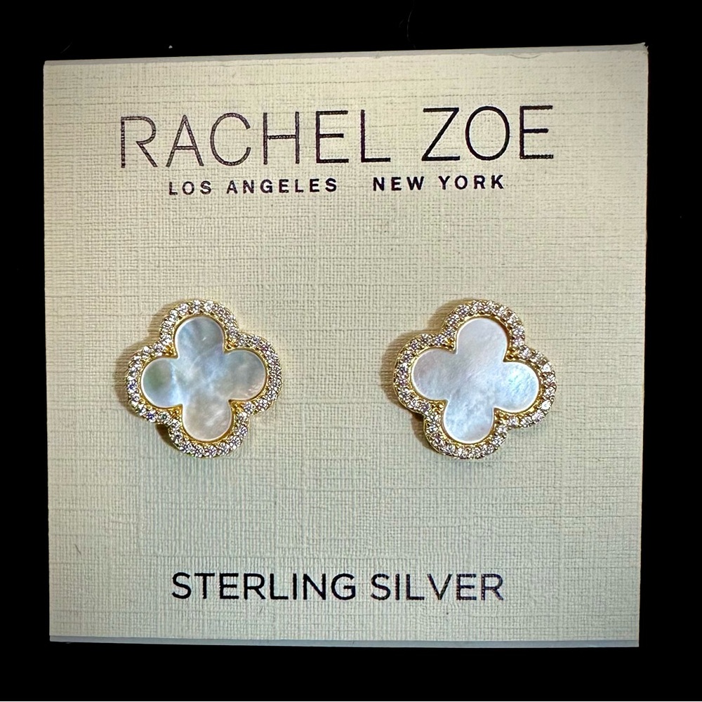 **SOLD**Rachel Zoe | Mother of Pearl Clover 18k Gold Earrings